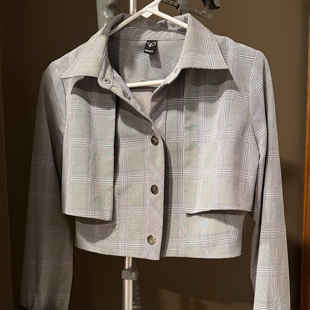 Gray and White Plaid Jacket